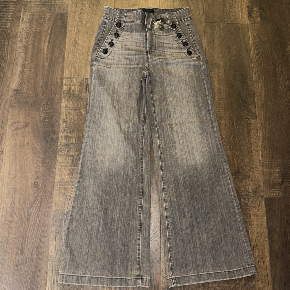 White House Black Market High-Rise Wide-Leg Mariner Jeans Womens Size 6 NEW Gray